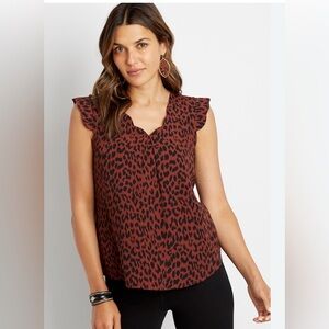 Maurices Leopard Scalloped Neck Blouse